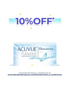 Lleva los lentes de contacto Acuvue Oasys para miopía con HydraClear Plus con un 10% de descuento.